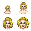 Set of vector pop art round avatar icons for users of social networking, blogs, profile icons.