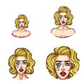 Set of vector pop art round avatar icons for users of social networking, blogs, profile icons.