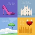 Set of vector posters, flyers, postcards, design, illustration for Italy