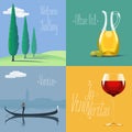 Set of vector posters, flyers, postcards, designs, illustration for Italy