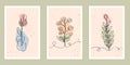 Set of vector posters for printing. Botanical poster. Flowers drawn in one line. Set of colors in a continuous line