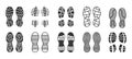 Set Of Vector Prints Featuring Shoe Soles, Footprints Black Silhouettes, Includes Foot, Shoe, Boot, Sneakers Imprints Royalty Free Stock Photo