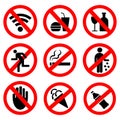 Set of vector prohibition signs