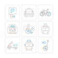 Set of vector public transport icons and concepts in mono thin line style