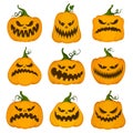 Set of vector pumpkins for Halloween. Cartoon style. Autumn holiday symbols