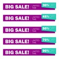 Set of vector purple banners with different discount percentages