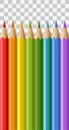 Set of vector rainbow colored realistic pencils isolated on transparent background