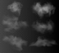 Set of the vector realistic clouds isolated on dark transparent background.