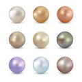 Set of vector realistic color shiny pearl isolated on white background