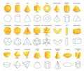 Set of vector realistic 3D yellow geometric shapes isolated on white background. Mathematics of geometric shapes, linear