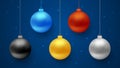 Set of vector realistic hanging Christmas balls Royalty Free Stock Photo