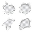 Set of vector realistic holes torn in paper on white background Royalty Free Stock Photo