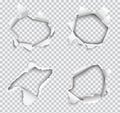 Set of vector realistic holes torn in white paper isolated on transparent background Royalty Free Stock Photo