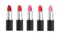 Set of vector realistic lipsticks with different shades isolated on white background