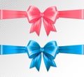 Set of vector realistic pink and blue ribbon and bows on transparent background. Vector eps 10 Royalty Free Stock Photo