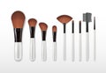 Set of vector realistic professional cosmetic makeup brushes with light handles isolated on white Background. Concealer