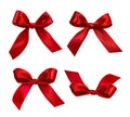 Set of vector realistic shiny decorative red bows isolated on white background