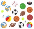 Set of vector realistic sport balls for football, soccer, rugby, tennis, volleyball, basketball, baseball, volleyball Royalty Free Stock Photo