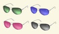 Set vector realistic sunglasses, eye glasses collection, isolated on a light background. Royalty Free Stock Photo