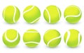 Set of vector realistic tennis balls isolated on white background. Sport competition symbol. Green tennis balls collection Royalty Free Stock Photo