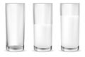 Realistic transparent glasses for milk, full and empty glass Royalty Free Stock Photo