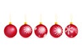 Set of vector red glass christmas tree balls with drawing snowflakes Royalty Free Stock Photo