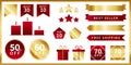Set of vector red and gold stickers for discounts and promotions. Royalty Free Stock Photo