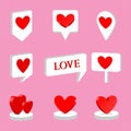 Set vector red hearts 3-D for valentine`s day.Creative icon design for various tasks.illustration.Concept of love on pink. Royalty Free Stock Photo