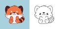 Set Vector Red Panda Multicolored and Black and White. Kawaii Clip Art Baby Animal. Cute Vector Illustration of a Kawaii Royalty Free Stock Photo