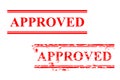Simple Set 2 Vector red Rectangle rubber stamp effect Approved, Isolated on White Royalty Free Stock Photo