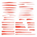 Set of vector red watercolor brush strokes, stripes, smears Royalty Free Stock Photo