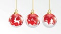 Set of vector red and white christmas balls with ornaments. glossy collection isolated realistic decorations. Vector illustration Royalty Free Stock Photo