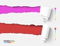 Set of empty vector rip edge banner concepts with tear paper curled pieces isolated for scrapbooking or ad.
