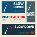 Set of vector road caution billboards design. Speed limit sign b Royalty Free Stock Photo