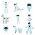 Set of vector robots in cartoon style. Isolated vector robots in a white background