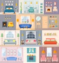 Set of vector rooms. Different in purpose and design interiors Royalty Free Stock Photo