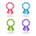 Set of vector rosettes. Decoration from rose, blue, green, violet ribbons.