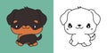 Set Vector Rottweiler Dog Multicolored and Black and White. Kawaii Clip Art Dog.