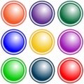 Set of vector round buttons violet, green, yellow, blue, red, lilac, orange.