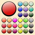 Set of vector round buttons violet, green, yellow, blue, red, lilac, orange.