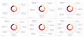 Set of vector round circle infographic chart templates divided by 4 5 6 7 8 9 parts Royalty Free Stock Photo