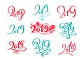 Set of vector scandinavian Calligraphic Lettering Christmas text 2019 design card template. Creative typography for Royalty Free Stock Photo