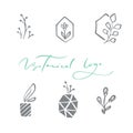 Set of vector scandinavian floral Logo. Hand drawn icon flower organic cosmetic, florist wedding, home decor. Botanical