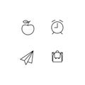 Set of vector school theme icons. Student collection of black pictogram apple, alarm, plane and backpack isolated on white