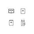 Set of vector school theme icons. Study collection of black pictogram book, notebook, pen and pencil isolated on white background Royalty Free Stock Photo