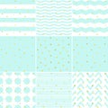 Set of vector seamless backgrounds in mint, white, gold colors Royalty Free Stock Photo