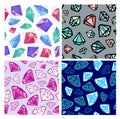 Set of vector seamless diamonds patterns. Jewelry, jems backgrounds Royalty Free Stock Photo