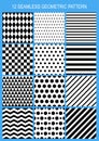 Set of vector seamless geometric pattern. Black and white stripe