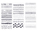 Set of vector seamless hand drawn ink textures. Collection of handwritten brushes.