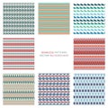 Set of vector seamless pattern in boho, ethnic, maori tattoo style. Colored geometric simple border